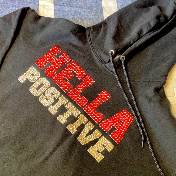 HELLA POSITIVE Tops - HELLA POSITIVE SWAROVSKI RED/WHITE/BLACK HOODIE